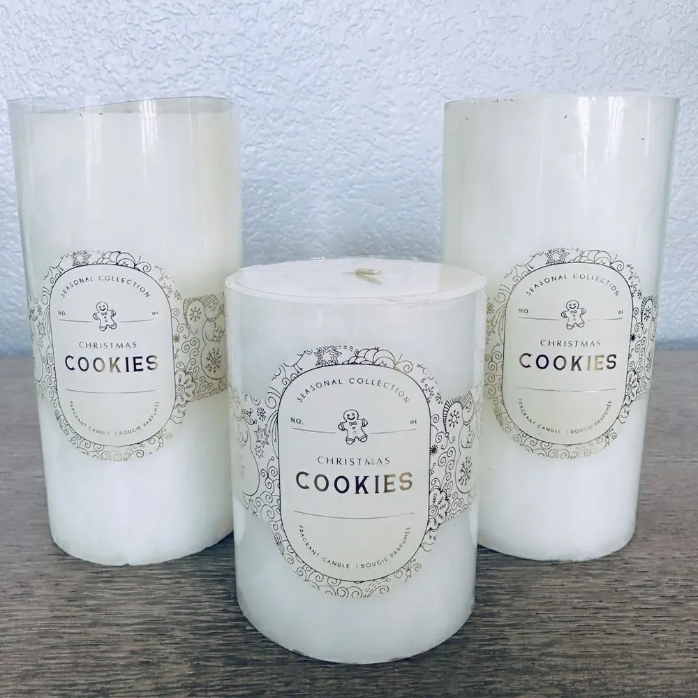 Christmas Cookies 3-pc Holiday Pillar Candles Set